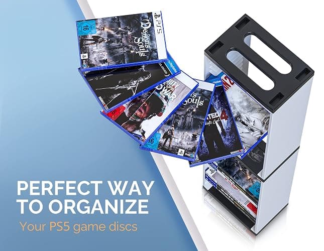 Skywin Video Game Storage Stand Tower, Video Game Storage Organizer for PS5/ PS4/ PS3/ Xbox Series S & X/Xbox one Game, Universal Game Disc Holder, 36 CD Storage Disk Tower for PS (White) thumbnail 7