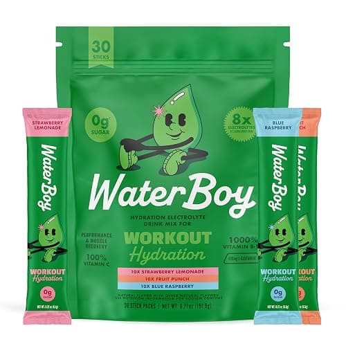 Waterboy Workout Hydration | 2,960mg Sugar Free Electrolyte Powder Packets | L-Glutamine + Vitamins | No Sugar, All Natural, Gluten Free (Variety) - Image 1