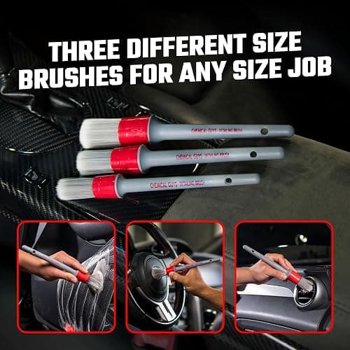 Chemical Guys All in the Details Interior Detailing Brush Set - 3-Piece Soft & Durable Car Detailing Brushes for Vents, Consoles, Buttons, Trim & Hard-to-Reach Areas in Cars, Trucks, SUVs & RVs thumbnail 6