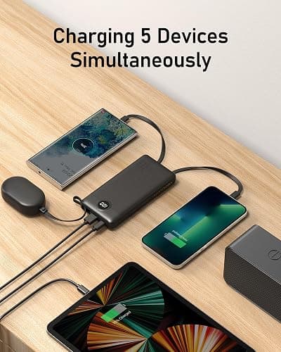VEEKTOMX Portable Charger with Built-in Cables 10000mAh Power Bank for iPhone Slim Fast Charge USB C Battery Pack Travel Essentials Powerbank Compatible with iPhone, Samsung, Android, etc - 10000mAh Black thumbnail 5