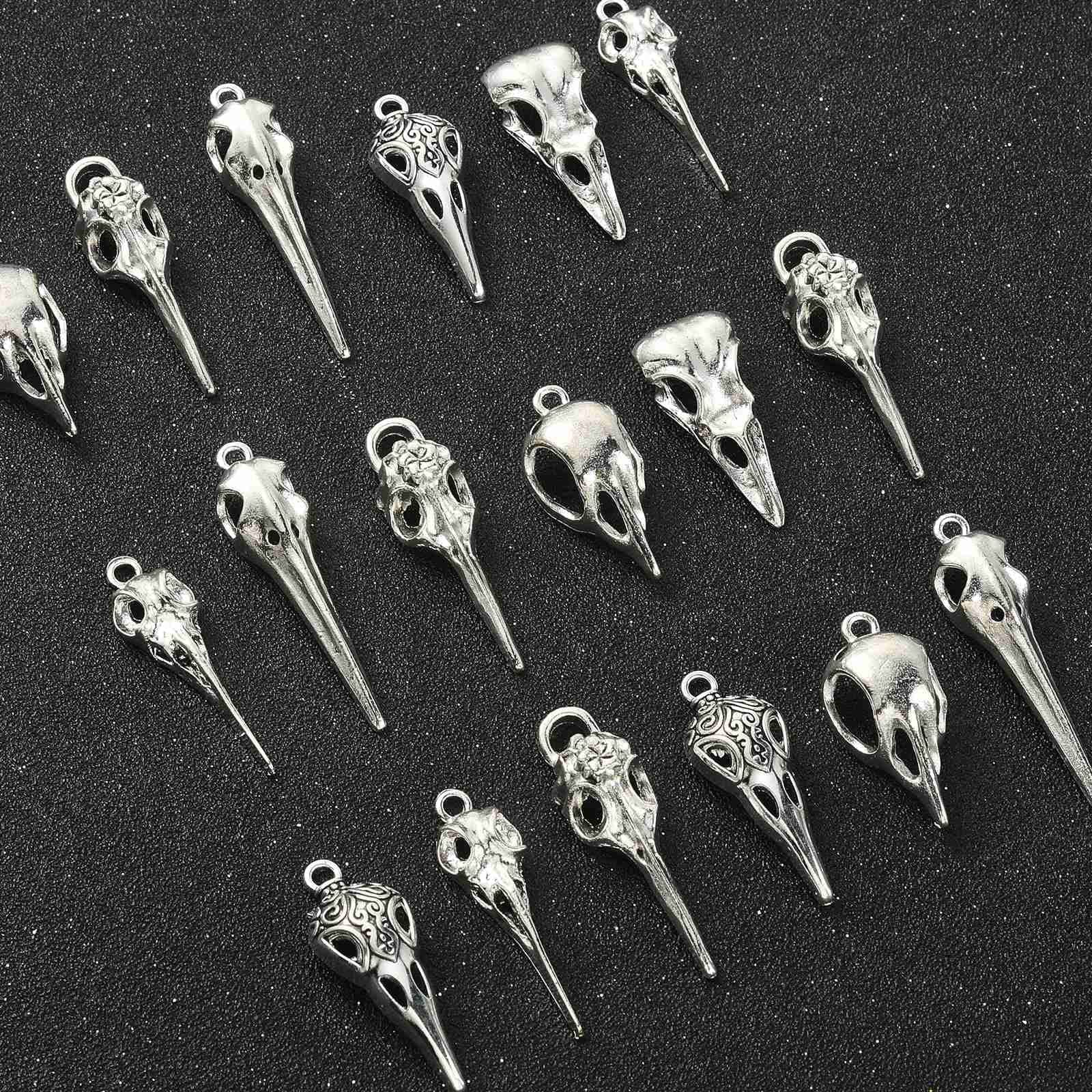 UR URLIFEHALL Assorted Magic Tibetan Style Metal Charm Antique Silver Charms Pendants for DIY Craft Jewelry Making - 30pcs-31~43.5X10~15X6~10mm-raven skull charms thumbnail 8