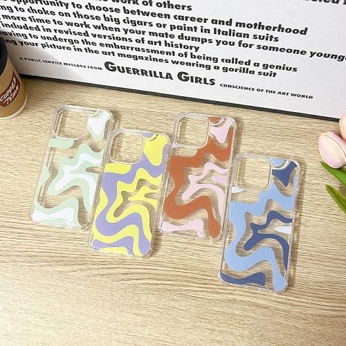 Sayoaho Compatible with iPhone 15 Phone Case, Cute Art Wavy Painted for Women Girls, Soft TPU Edge PC Back Protective Shockproof Compatible with iPhone 15 (Blue) thumbnail 6