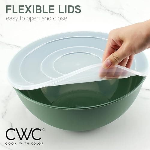 COOK WITH COLOR Mixing Bowls with Lids - 12 Piece Plastic Nesting Bowls Set includes 6 Prep Bowls and 6 Lids, Microwave Safe Mixing Bowl Set (Sage) thumbnail 4