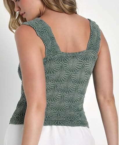 Women's Square Neck Wide Strap Crop Tank Tops Flower Going Out Tops Slim Fit Lettuce Trim Crop Cami Tops thumbnail 5