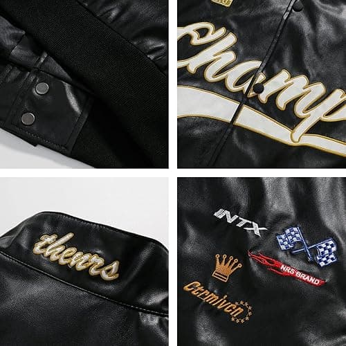 Aelfric Eden Faux Leather Racing Jacket Oversized Motorcycle Biker Racer Jackets Streetwear Unisex thumbnail 6