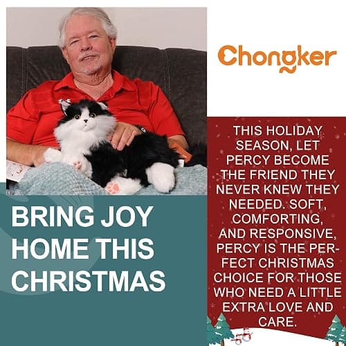 Chongker Interactive Companion Robot Cat Pets, Handmade Weighted Stuffed Animals, Cat Plush Toy with Voice Response, Realistic Heartbeat and Purring, Black Cat thumbnail 7