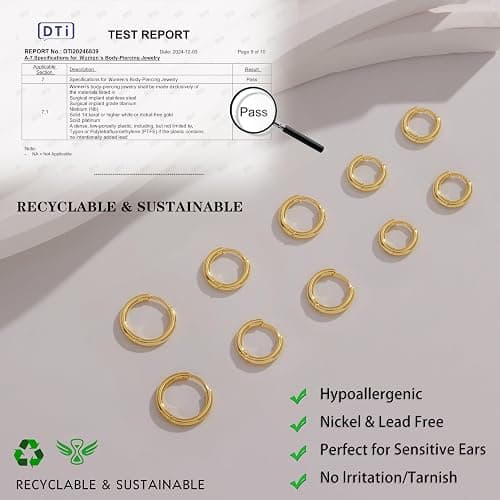 Gokeey Small Gold Silver Hoop Earrings for Women Men,Hypoallergenic 316L Surgical Stainless Steel Earrings for Sensitive Ears,Cute Cartilage Helix Conch Rook Tiny Huggie Hoops Earring Set for Multiple Piercing Jewelry Gift thumbnail 6