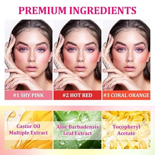 3PCS Blush Stick for Cheeks,Multi-use Solid Matte Makeup Stick Blush Cream for Cheek Eyes and Lips Tint,Moisturizing Tinted Cream Blush,Natural Blendable Cheek Blusher with 3 Makeup Sponges thumbnail 3