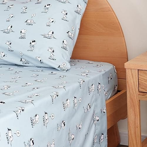 Berkshire Blanket Peanuts® Kids Sheet Set, Full Size - 4 Pieces, Peanuts® Snoopy Different Emotion Sheet Scale Murky Blue, Cute Character Snoopy Printed Soft Microfiber Bed Sheets - Peanuts Different Emotion Murky Blue - Full thumbnail 6