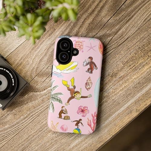 Tropical Splash Curious Monkey George Phone Case Compatible with iPhone 16, Protective Hybrid 2-Layer Hard Shell, Cute Monkey Tough Case Gift for Women Men Girl Boy thumbnail 4