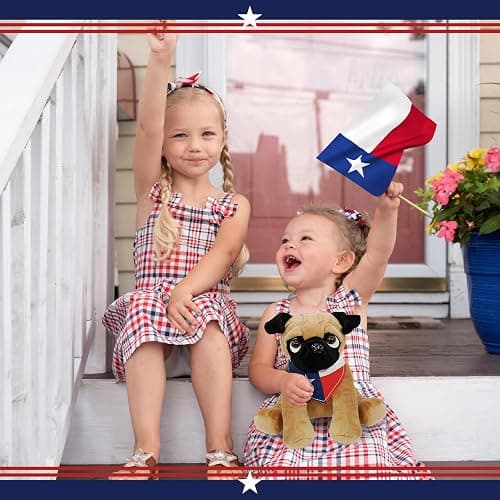 DolliBu Pug Dog Stuffed Animal with Texas Flag Bandana and Name Personalization - Super Soft Texan Pug Dog Patriotic Plush Toy - 8 Inches thumbnail 6