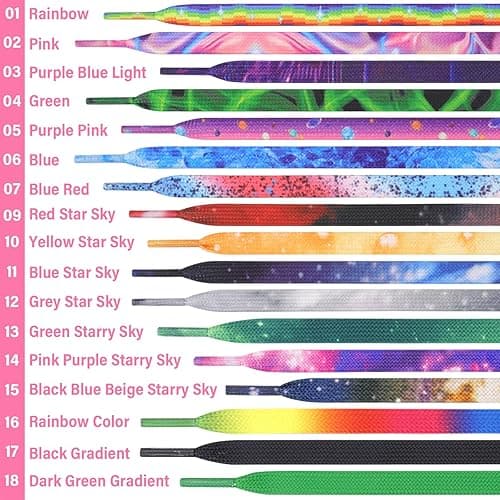 DELELE Flat Gradient Shoe Laces: Colored Print Shoelaces Sneakers 2 Pair - 39 inch(100CM) - 01 Rainbow thumbnail 5