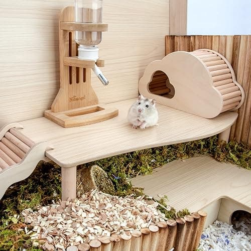 Niteangel Hamster Play Wooden Platform for Dwarf Syrian Hamsters Gerbils Mice Degus or Other Small Pets (Wave - 7'' Height, Burlywood) thumbnail 2