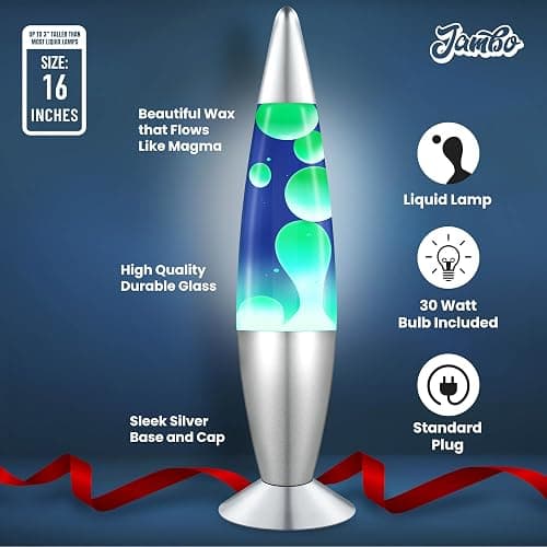 JAMBO 16" Beautiful Lamp- Blue with Yellow/Green Wax, Relaxing Liquid Light, Night Light Nightlight, Home Decor Living Room Office Bedroom Lamp for Adults Teens Kids, Magma Motion thumbnail 5