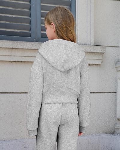YOURUIKEY Girls 2 Piece Outfits Hoodie Zip Drop Shoulder Sweatshirt and Sweatpants Set with Pockets Sweatsuit Fall Clothes thumbnail 6