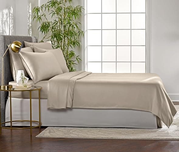 Pure Bamboo King Sheets, Genuine 100% Organic Viscose Derived from Bamboo Bed Sheet Set, Luxuriously Soft & Cooling, Double Stitching, 2 Year Quality Promise (King, Sand) thumbnail 2