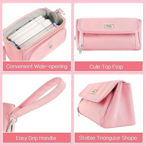 Sooez Super Large Pencil Case, Big Capacity Pencil Bag with 3 Compartments, Hold 200 pencils, Cute Pencil Pouch with Zipper, Portable Stationery Pen Bag, Aesthetic School Supplies For Girls, Pink thumbnail 7