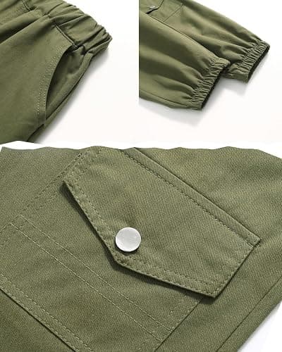 VZF Boys Cargo Pants, 2 Packs Toddler Elastic Waist Joggers, Cotton Hiking Pants Casual Outdoor School for 2-9Y thumbnail 5
