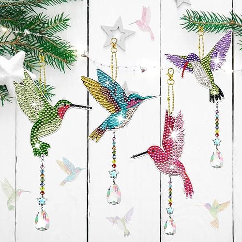 JeCuiK 6 Pcs Diamond Painting Wind Chimes Rhinestone Hummingbird Diamond Art Suncatcher Double Sided 5D DIY Diamond Painting Kits for Adults Christmas Ornament Best Gifts for Mother thumbnail 3