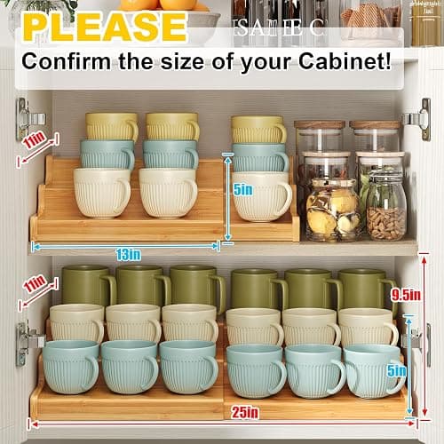 Hongtamoya 3-Tier Expandable Bamboo Mug Holder For Countertop Coffee Cup Holder Display Mug Organizer Mug Rack for Coffee Bar Organizer Mug Shelf for Cabinet for Kitchen, Home thumbnail 3
