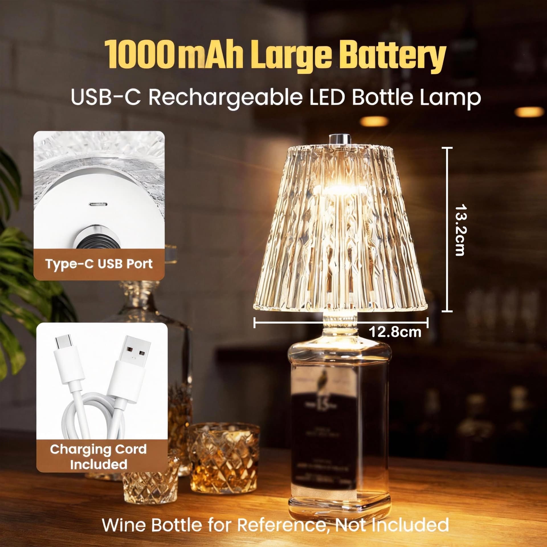 JOLLYTOPIA Wireless Bottle Lamp Shade Rechargeable 3 Color Touch Control Dimming for Liquor Bottles thumbnail 5