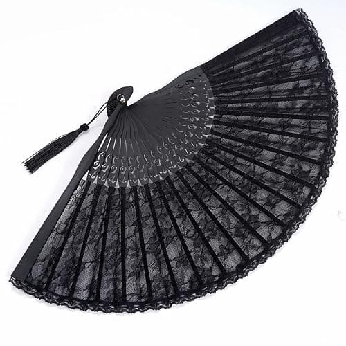 choyaxo Black Lace Handheld Fan Bamboo Folding Fan | Bamboo Silk Hand Fan for Women Wedding Decoration Dancing Party thumbnail 6