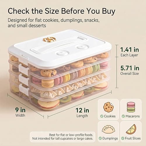 LOEZ Cookie Carrier, 4-Tier Cookie Storage Container with Lid, Blue | 1.41-in clearance per tier for brownies, crackers and dumplings. BPA-free PP; dishwasher and microwave safe thumbnail 2