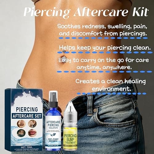 Piercing Aftercare Kit: Keloid Bump Care, Piercing Hole Maintenance (10ml), Piercing Aftercare Spray (60ml), Saline Aftercare Spray for Ear Nose Belly Septum Body, Gently Refreshes & Soothes thumbnail 9