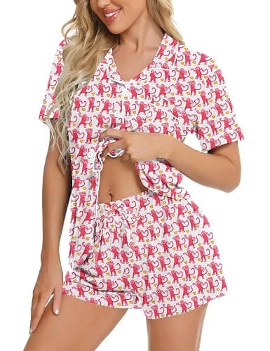 SWOMOG Womens Button Down Pajamas Set Short Sleeve Sleepwear Bride Soft Pj Lounge Sets XS-3XL - Image 1