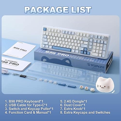 YUNZII B98 PRO 96% Wireless Mechanical Keyboard(Blue, Candy Switch) | QMK/VIA, with Numpad, Dual-Style Knob Design, Creamy Pre-Lubed Switches, Hot Swap, Gasket Mount, RGB for Gaming/Win/Mac thumbnail 9