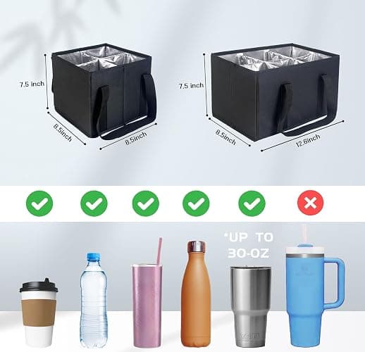 COMFORTKEEPER Reusable Drink Carrier with Handle, Insulated Drink Holder Bag with Adjustable Dividers, 600D Oxford Fabric Cup Carrier Drink Caddy for Delivery Car Coffee & Beverages, 4 Cups thumbnail 3