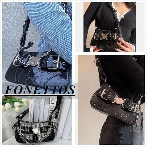 FONETTOS Punk Bag, Sourpuss Gothic Tote Purse Y2K Cool Style Trendy Women Shoulder Bags Rock Fashion Girls Handbag thumbnail 5