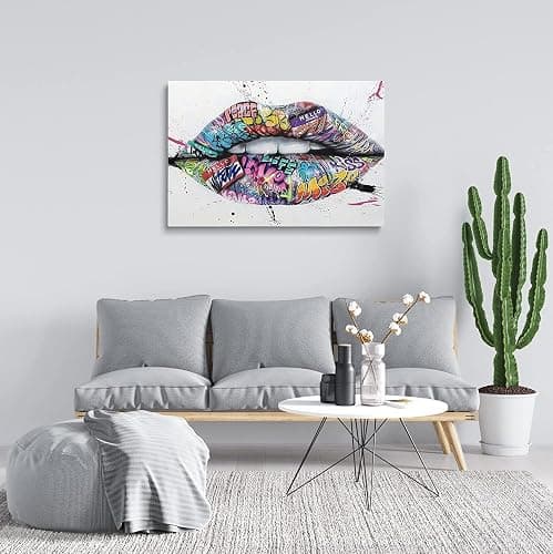 MGSBCXN Lips Graffiti Canvas Wall Art Poster Prints Colorful Picture Artwork Sexy Lips Wall Decor for Bedroom Living Room Office Decoration - 12x18 Inch thumbnail 4