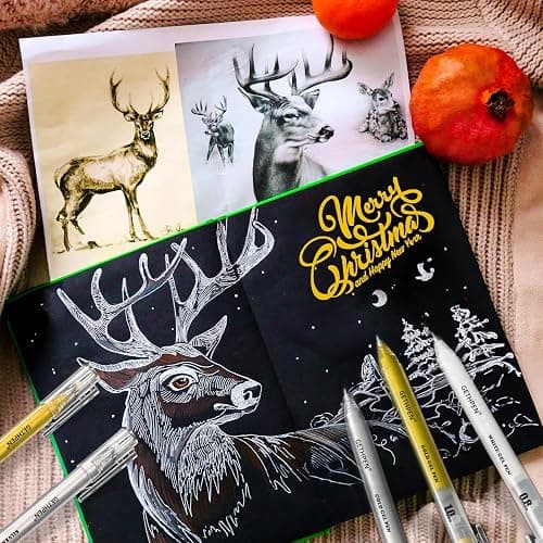 GETHPEN 0.6mm Fine Point White Gel Pens, 3-Pack for Artists Drawing, Sketching, Illustration, and Adult Coloring Books, Opaque White Ink for Black Paper, Bullet Journaling, and Card Making thumbnail 2