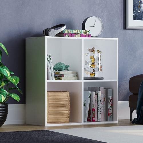 Vida Designs Durham Cube Bookcase Storage Organiser Living Room Bookshelf Home Office Furniture (4 Cube, White) - Image 1