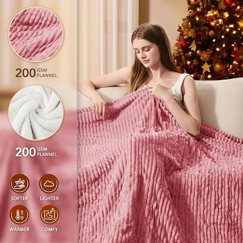 Homemate Heated Blanket Electric Throw - 50"x60" Heating Blanket Throw 1/2/4/6/8 Hours Auto-Off 10 Heat Levels Over-Heat Protection Soft Flannel Sherpa ETL Certification thumbnail 2