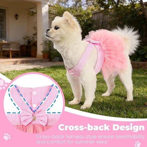SIMCAPY XXS Dog Clothes Girl, Female Dog Dresses for Small Dogs Girl, Pink Dog Tutu Dress, Sweet Puppy Princes Skirt with Dog Bowknot Clips, Spring Summer Pet Apparel for Toy Poodle Chihuahua Yorkie thumbnail 4