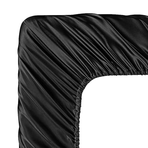 SiinvdaBZX 3-Piece Set Satin Twin Fitted Sheet & 2 Pillowcase, Black Silky Soft Fitted Bottom Sheet, Wrinkle Free, Fade Resistant, Deep Pocket Bed Sheet (Deep Up to 15") thumbnail 6