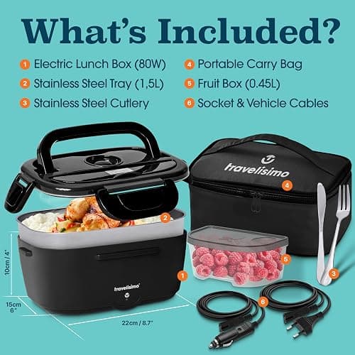 TRAVELISIMO Electric Lunch Box for Adults 80W Heated Lunch Box For Men 1.5L Stainless Steel Portable Food Warmer, 12/24/110V Electric Food Warmers for Travel & Work, Loncheras Para Hombres de Trabajo thumbnail 6