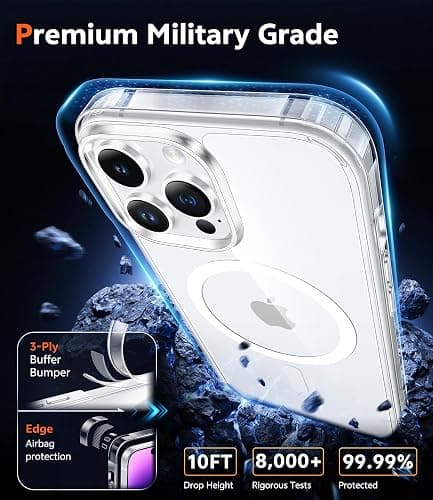 FNTCASE for iPhone 14 Pro Case: Clear Magnetic Phone Cases with Screen Protector Compatible with Magsafe Slim Anti Yellowing Rugged Shockproof Protective Transparent Cell Phone Cover (A-Clear) thumbnail 6