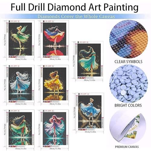 RYMILIE 8 Pack Diamond Painting Kits for Adults,Diamond Painting Kits,5D Princess Diamond Art Kits for Adults Beginner Gem Art Full Drill Diamond Dots Art Home Wall Decor 12x16inch thumbnail 4