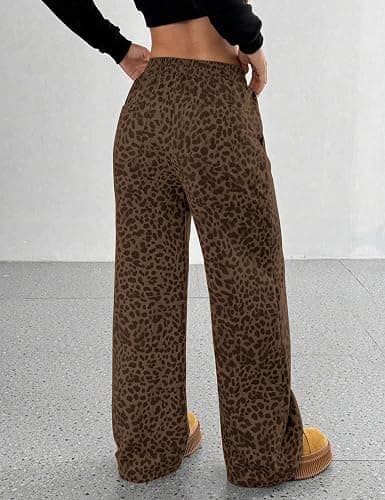 ACCPUR Women's Leopard Baggy Wide Leg Sweatpants Drawstring High Waisted Cheetah Print Lounge Barrel Trousers with Pockets thumbnail 4