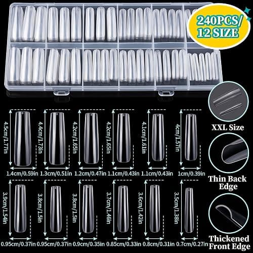 Teenitor Square Nail Tips with Nail Charms Nail Art Brushes, 240pcs XXL Fake Nails with Nail Stand for Extensions, Clear Acrylic Nail Tips Gel Nails Long Full Coverage thumbnail 2