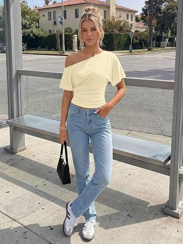 Trendy Queen Off the Shoulder Tops for Women 2026 Summer Short Sleeve Shirts Casual Cute Spring Clothes Y2k T Shirts thumbnail 5