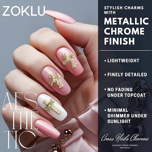 Silver and Gold Cross Nail Charms – 240 Pcs Cross Charms for Nails Crafted from Acrylic & Alloy, Long-Lasting Metallic Shine – Easy-to-Use Nail Decorations for Home, Salon & Holiday Manicure Ideas thumbnail 3