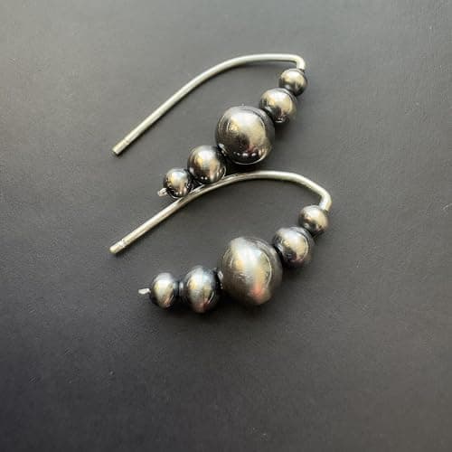 Sterling Silver Navajo Pearl Style Threader Earrings for Women, Beaded Open Hoop Earrings Western Jewelry Handmade in the USA thumbnail 9