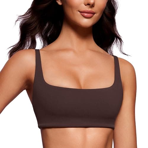 CRZ YOGA Butterluxe Square Neck Sports Bras for Women - Spaghetti Strap Yoga Wireless Low Coverage Padded Cami Crop Top - Image 1