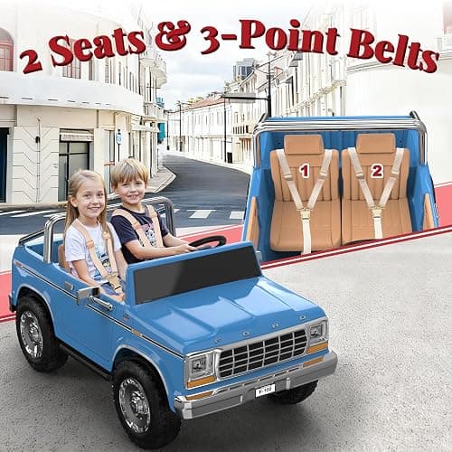 ANPABO Licensed Ford F-150 24V 2 Seater Ride on Car for Kids, Blue | Retro all-terrain 24v ride on toys for ages 3-8 w/parent remote, 4x100w motors, 3 speeds, large storage trunk & music player thumbnail 4