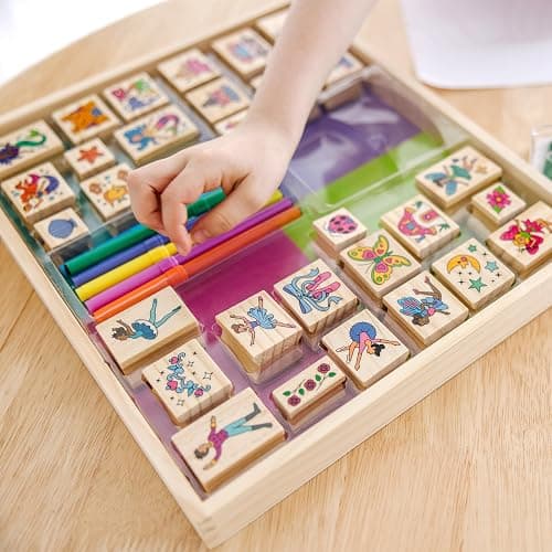 Melissa & Doug Deluxe Wooden Stamp and Coloring Set – Fairy Tale (30 Stamps, 6 Markers, 2 Durable 2-Color Stamp Pads) Fairy Tale-Themed Wooden Stamps for Kids and Coloring Activity Set thumbnail 2