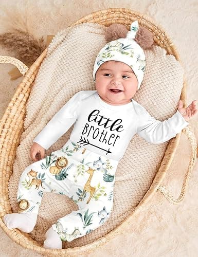 AGAPENG Baby Boy Clothes Newborn Boy Outfits Infant Letter Print Romper Long Pants Hat 3PCS Baby Boy's Clothing thumbnail 2